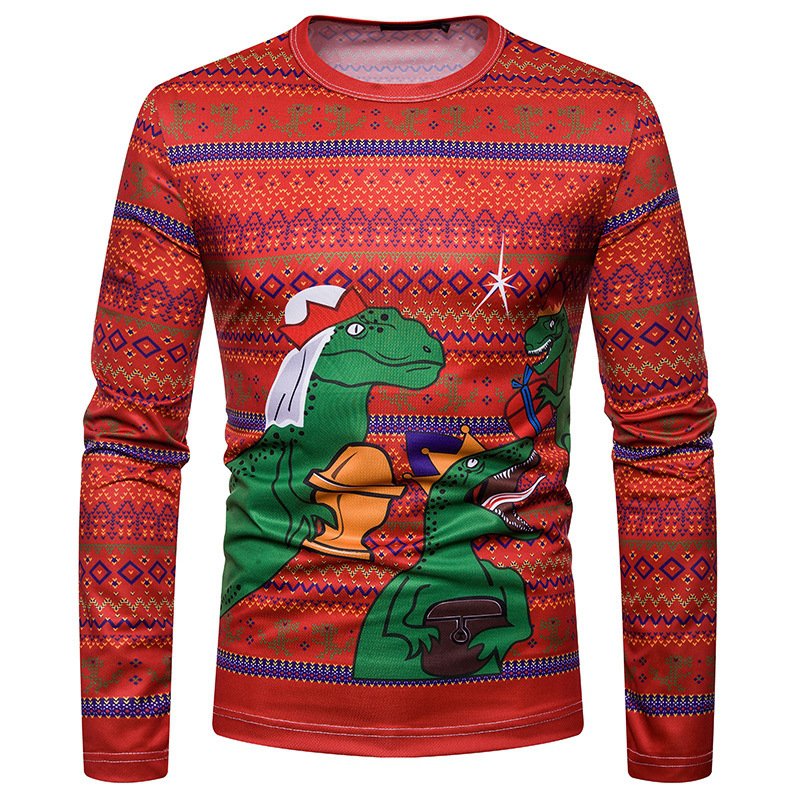 New 3D personality printing fashion men's Christmas dinosaur pattern long-sleeved T-shirt CT464