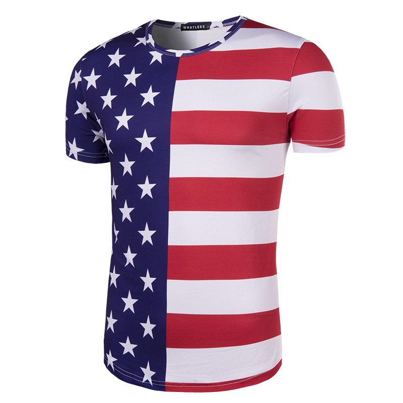 Foreign trade new American flag stripes stars independence day 3D printing men's short sleeve T-shirt T221