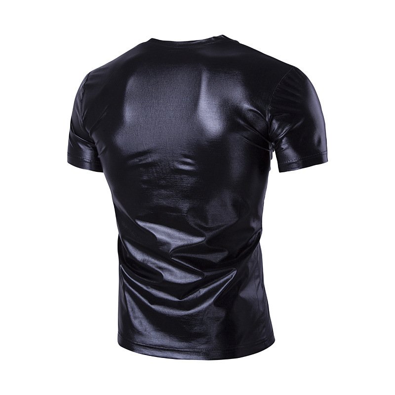 New men's t-shirt summer slim trend short-sleeved t-shirt trendy men's bright face men's t-shirt nightclub bottoming shirt