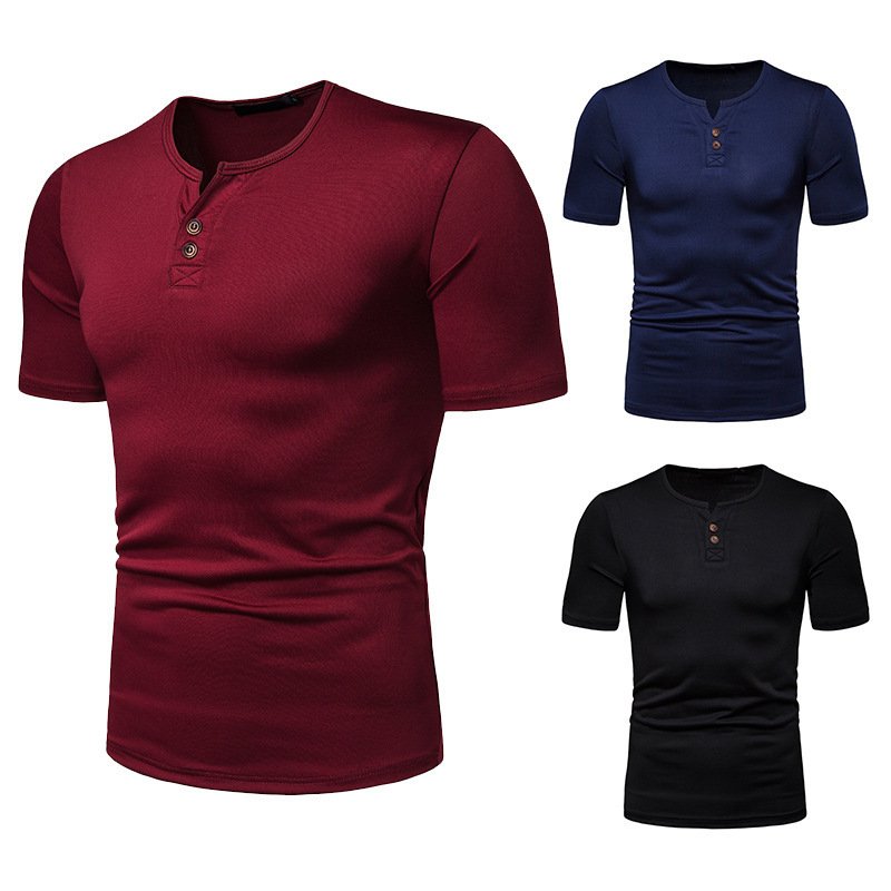 New men's high stretch loose European size short sleeve V-neck T-shirt D42