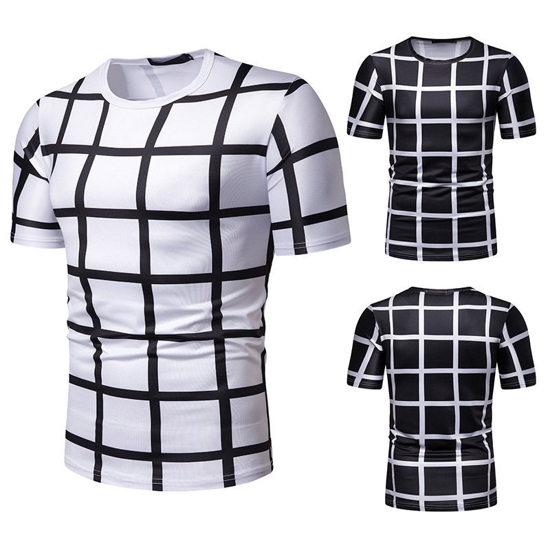 New summer men's plaid print short-sleeved T-shirt TX84