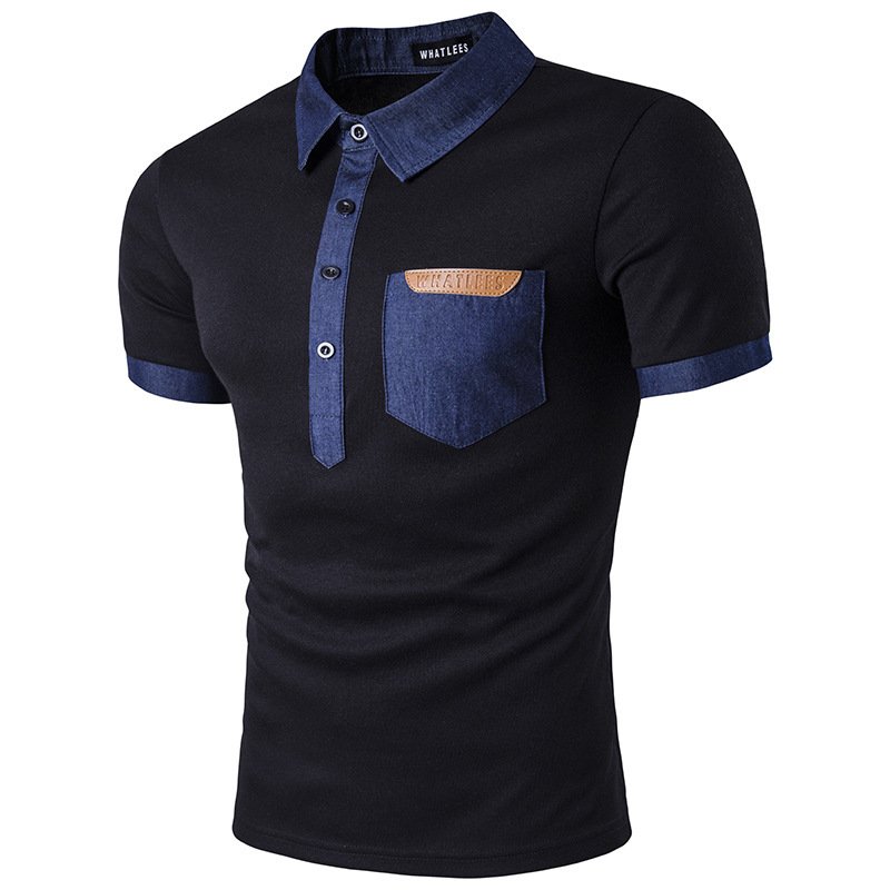 2021 men's summer solid color short-sleeved polo shirt men's slim stitching lapel t-shirt 037