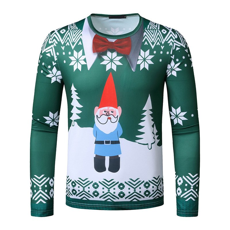 New 3D personality printing fashion men's Christmas Santa pattern long sleeve T-shirt T18