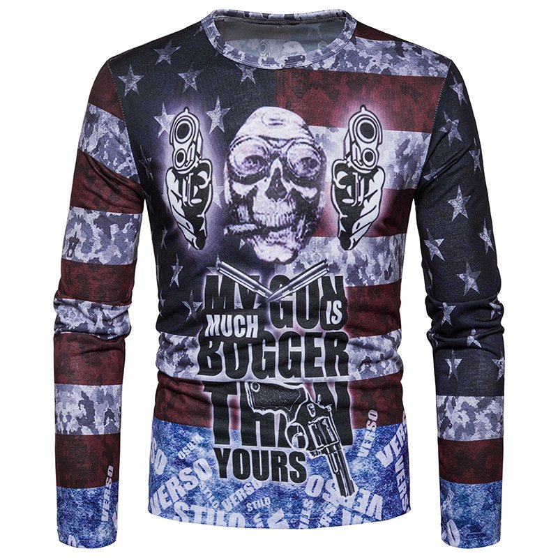 Foreign trade hot selling long-sleeved T-shirt CT395 with super personality skull letters printing