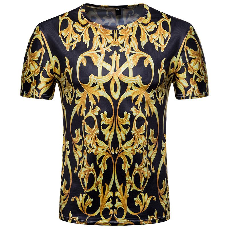 Foreign trade men's 3D short-sleeved T-shirt royal gold texture printing palace style T-shirt T424