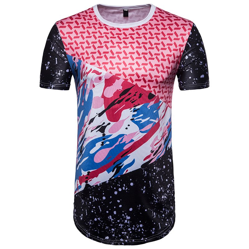 New digital printing color matching men's long short sleeve T-shirt T341