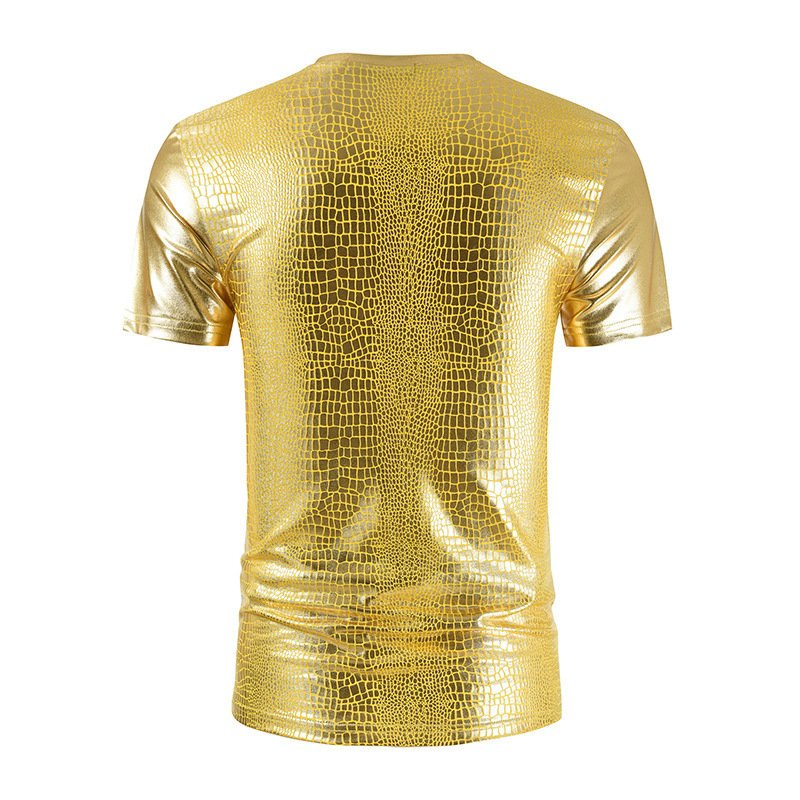 New Year's New Men's Simple Summer Tyrant Gold Short Sleeve V-neck Glossy Printed Men's T-shirt