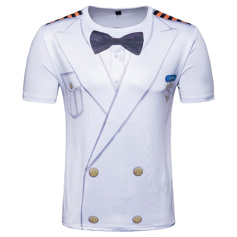 Foreign trade men's 3D short-sleeved T-shirt fake two-piece sailor suit printing air force suit printing T414