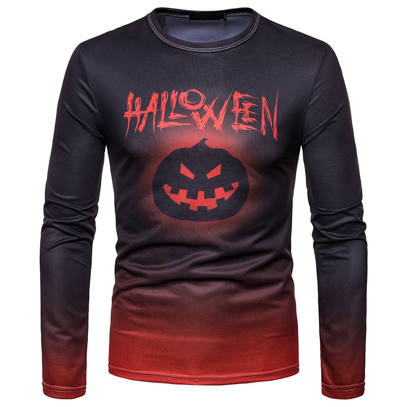 Explosive Halloween Printed Pumpkin Head Printed Long Sleeve Round Neck T-Shirt CT456