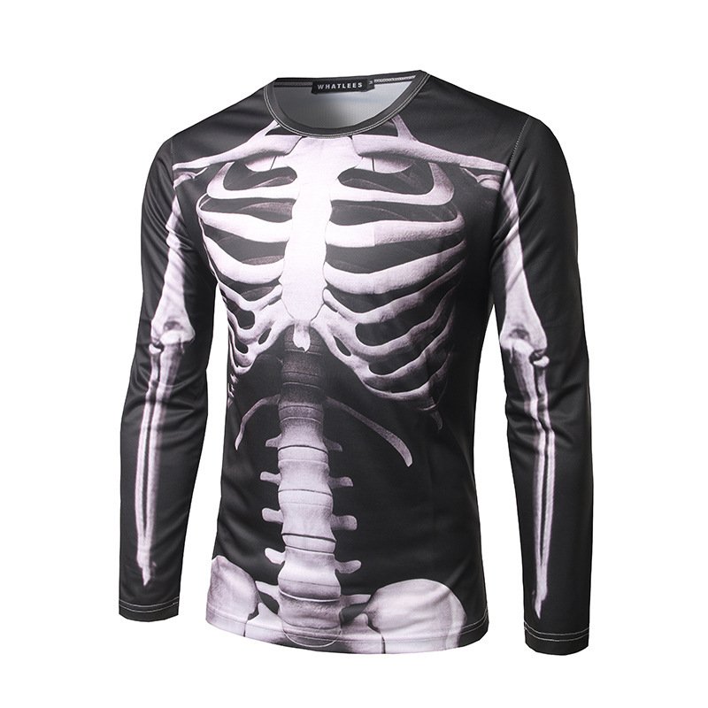 Foreign trade men's new 3D perspective skeleton three-dimensional printing long-sleeved round neck T-shirt CT346