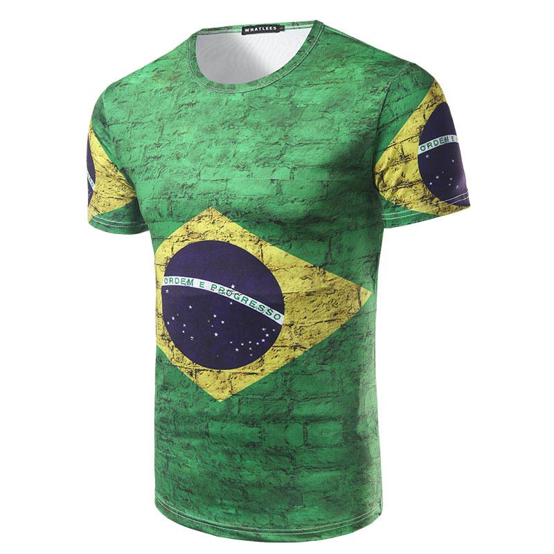 Foreign trade hot selling men's Brazil flag World Cup 3D printing round neck short sleeve cool T-shirt T273