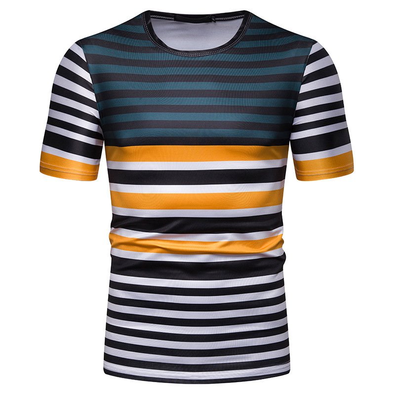 New summer men's short-sleeved T-shirt men's contrast striped slim casual t-shirt TX55