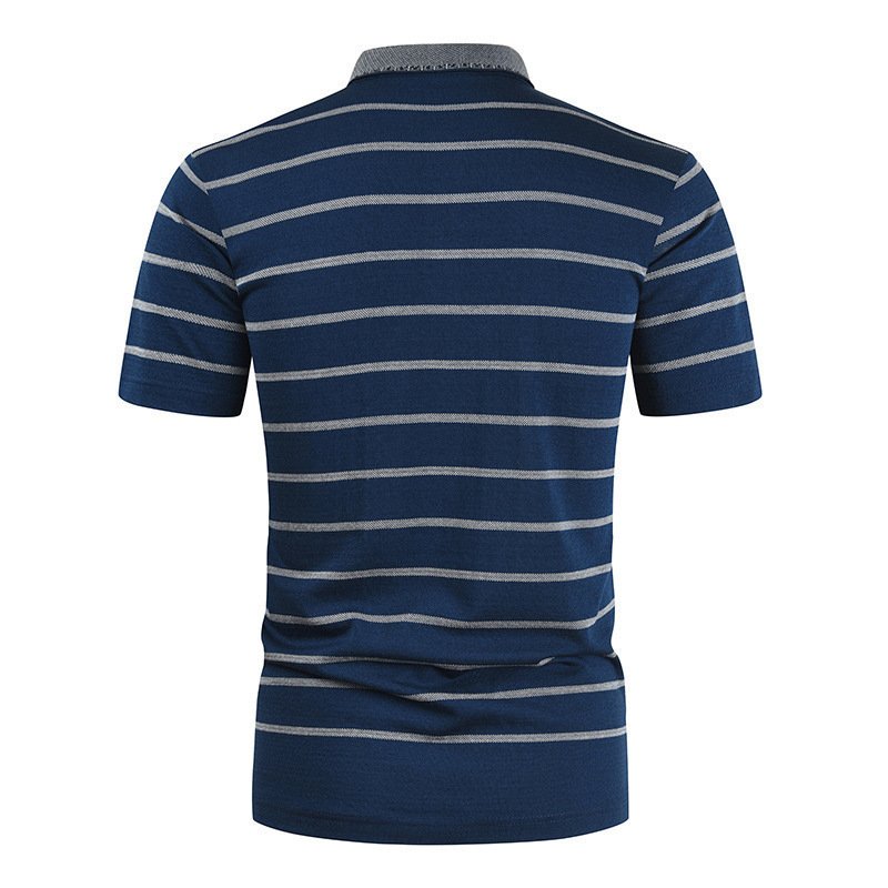 New style summer fashion men's personality simple striped lapel T-shirt men's short-sleeved shirt